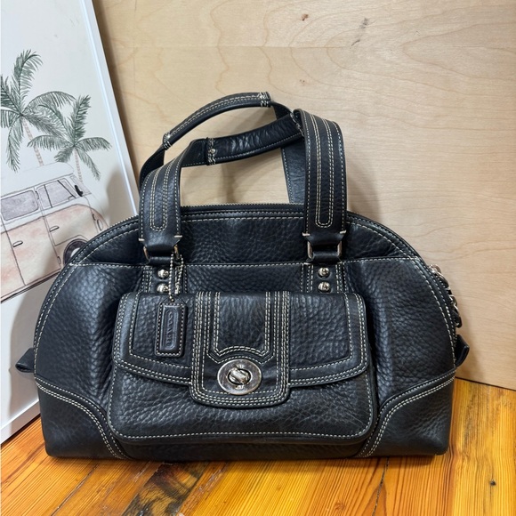 Coach Handbags - Coach Black Leather Satchel with Contrast Stitching